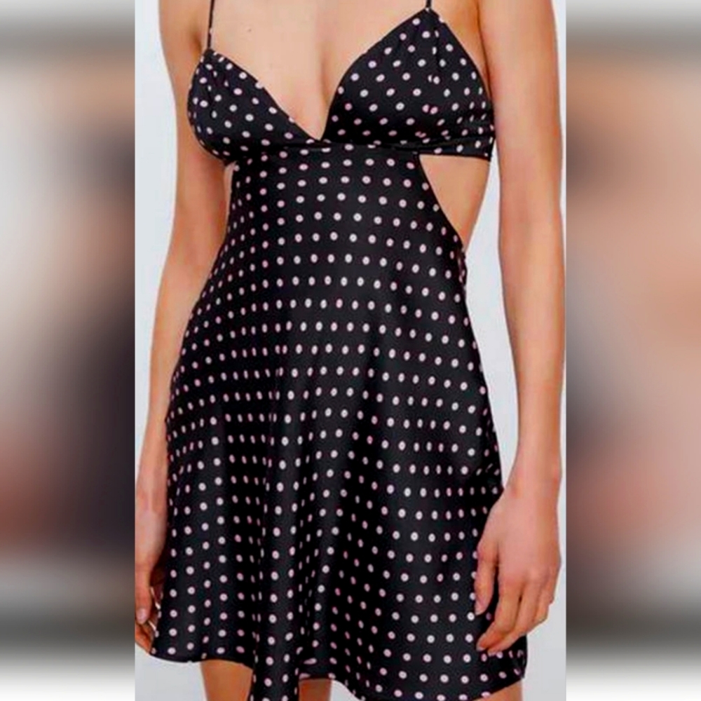Barbiecore Zara Pink and Black Polka Dot Cut Out Dress